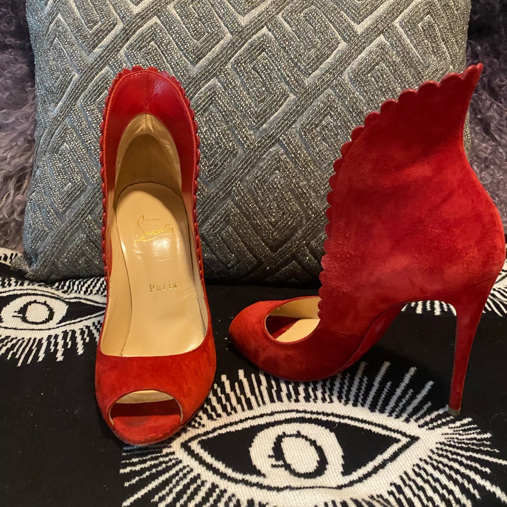 Christian Louboutin Red Suede Peep Toe Pump 37
